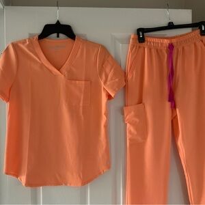 Orange Scrub Set with Pink Drawstring